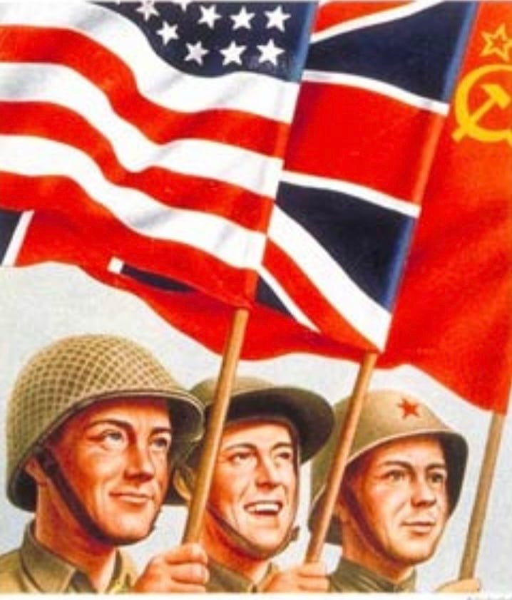 WWII Soldiers and Flags. US, UK, Russia